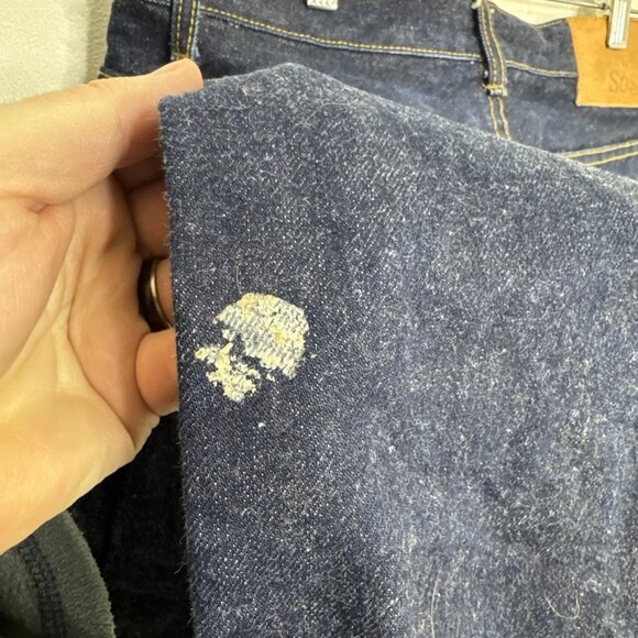 SoSo Selvage Mens 34X32 Dark Blue Denim Jeans Button Fly Skinny Leg Japan - Picture 6 of 13
